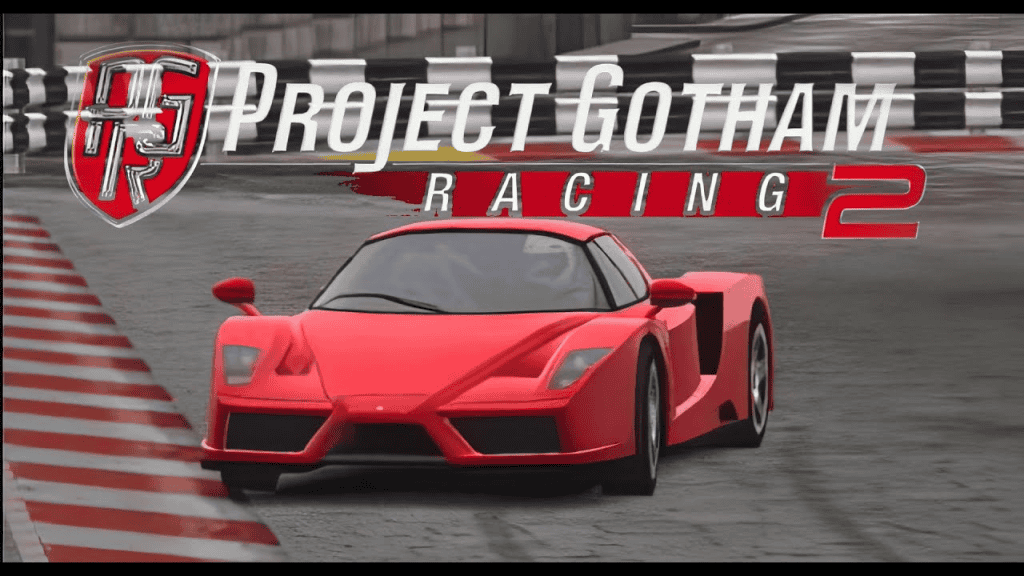 Image shows a red luxury car in the middle of a running track