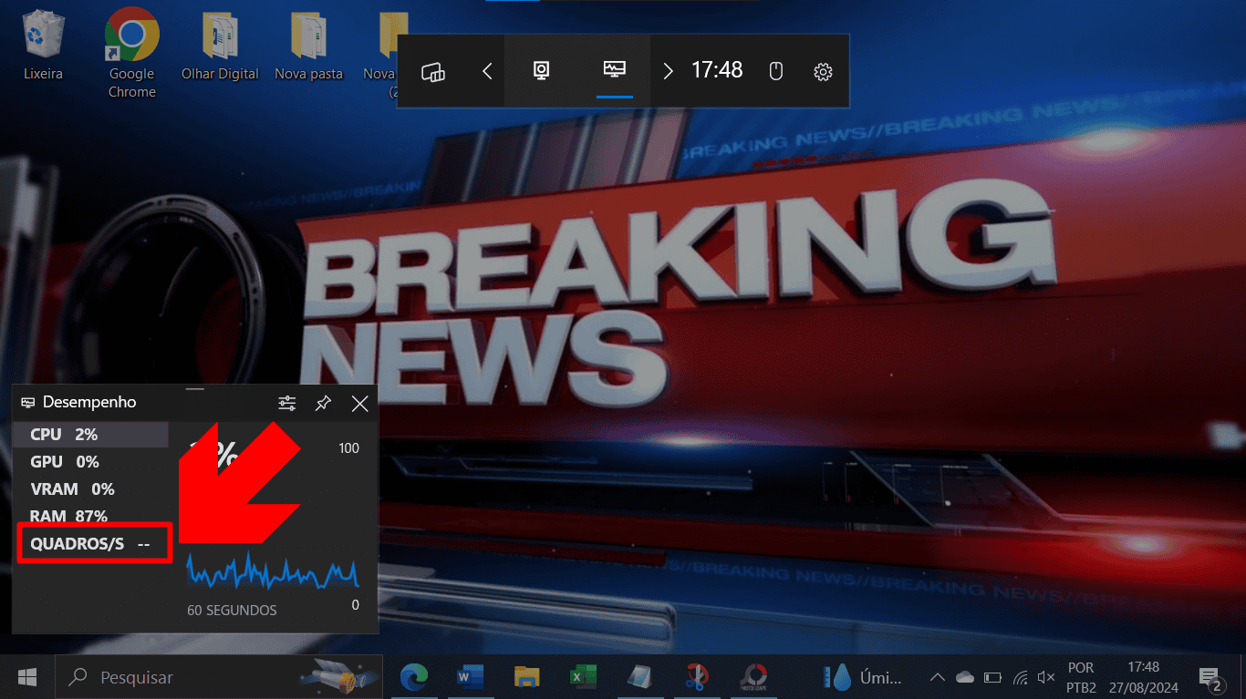 Image shows an arrow pointing to a button that displays the PC's FPS rate