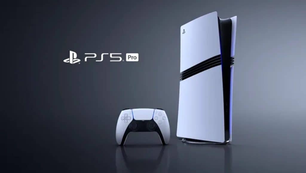 PS5 Pro next to a dualsense