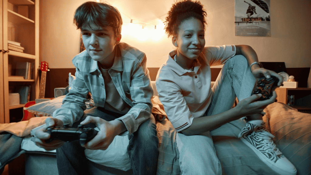 Children playing through a console