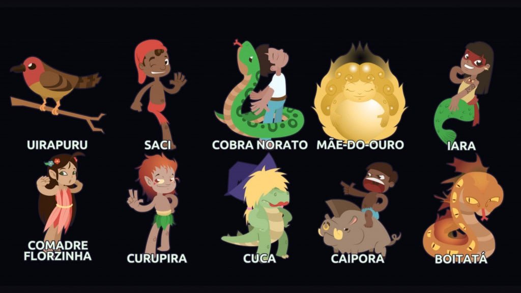 Image shows a compilation of characters from Brazilian folklore