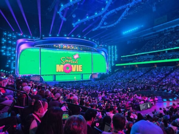 A large screen with the words 