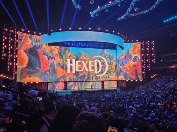 A large screen with the words 