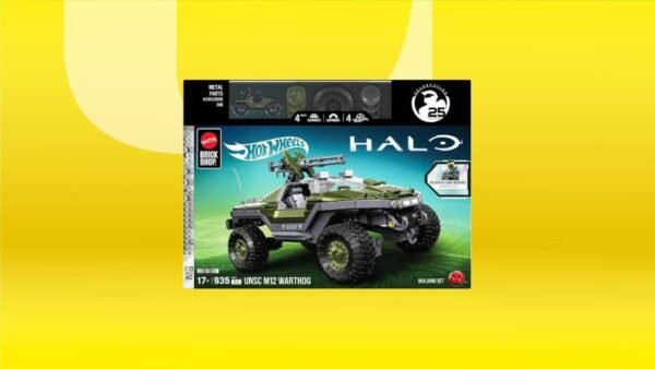 A Warthog building kit against a yellow gradient background.