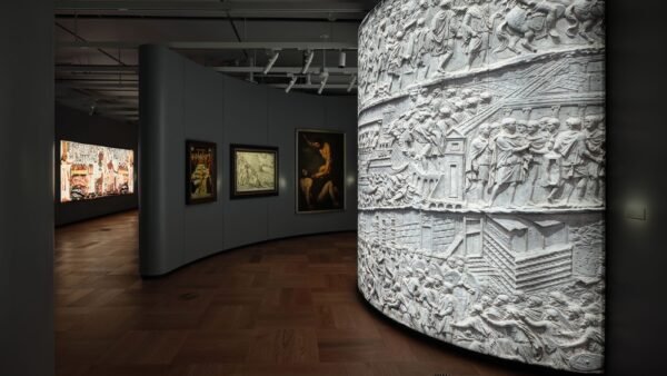 Historic re-creations of art murals adorn the walls at the Lucas Museum of Narrative Art.